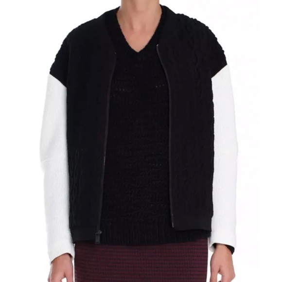 Tibi Black &White Textured Sweeter Bomber Jacket Long Sleeves Zipper Size XS - Picture 5 of 12